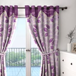 Cortina Purple Single Leaf Print Door Curtain-15