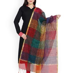 Dupatta Bazaar Multicoloured Floral Block Print Cotton Silk Dupatta-14