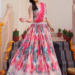 KALINI Embroidered Sequinned Semi-Stitched Lehenga & Unstitched Blouse With Dupatta-picture-9