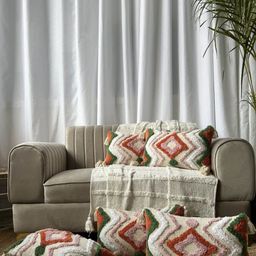 EXPORT HOUSE Premium Off 5 Pieces Off White & Pink Geometric Square Cushion Covers-41