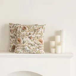 Clasiko Brown & Green 2 Pieces Floral Printed Cotton Square Cushion Covers-24