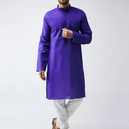 SOJANYA Men Blue & Off-White Solid Kurta with Churidar-image-79