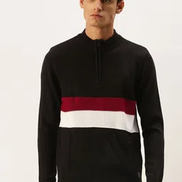 Flying Machine Men Black & White Colourblocked Pullover Sweater-image-36