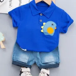 POP STREET KIDS Boys Self Design Polo Collar T-shirt With Shorts-28