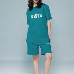 FITIN OUTFIT Printed Cotton Round Neck T-shirt with Shorts Co-Ords-image-34