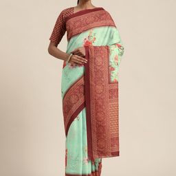 Saree mall Women Sea Green & Brown Silk Cotton Printed Bagh Saree-image-11