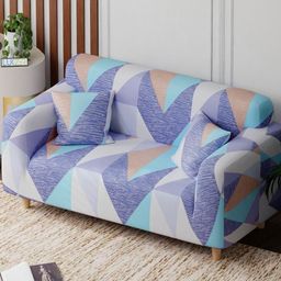 Aura Blue & White Printed Polyester 1 Piece Sofa Cover With Arms-image-30