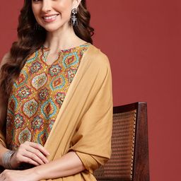 Anouk Women Ethnic Motifs Printed Regular Pure Cotton Kurti with Trousers & Dupatta-5
