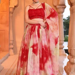 PURVAJA Printed Beads and Stones Ready to Wear Lehenga & Unstitched Blouse With Dupatta-picture-35