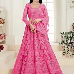 F Plus Fashion Girls Embellished Semi-Stitched Lehenga & Unstitched Blouse Net-picture-10