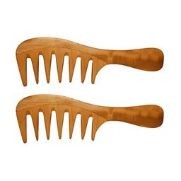 RUFIYS Set Of 2 Curly Hair Detangler Wide Tooth Neem Wooden Comb-1