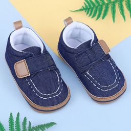 Baby Moo Solid Hookloop Velcro Closure Denim Sneakers Style Booties - Blue-picture-0