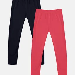 Kiddopanti Pack Of 2 Solid Leggings - Black & Coral Pink-picture-40