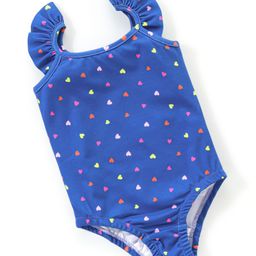 Babyhug Flutter Sleeves V Cut Swimsuit Heart Print- Blue-image-13