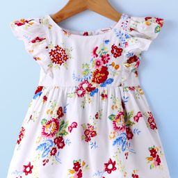 Kookie Kids   Half Sleeves Floral Printed Top with Frill Detailing -White-picture-3