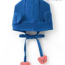 Babyoye 100% Cotton Quilted Knit Textured Baby Cap Teddy Bear Embroidery - Blue-image-64
