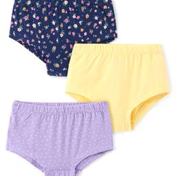 Honeyhap Premium  Cotton Elastane Single Jersey Bio Finish Hipster Panties with Floral & Polka Dots Print - Navy Peony Popcorn Yellow & Lavender-image-99