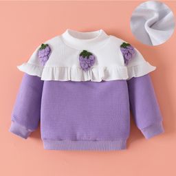 Kookie Kids Full Sleeves Top with Frill Detailing & Strawberry Embroidery - Lavender-image-4