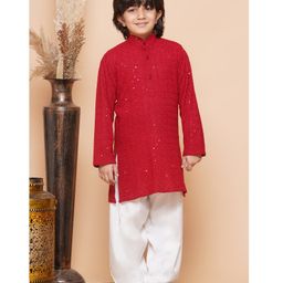 AJ Dezines Full Sleeves Schiffli Sequin Embellished Kurta Pyjama Set -  Red-image-93