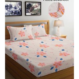 FABINALIV Multicolor Floral 300 TC Cotton Blend King Size Fitted Double Bedsheet with 2 Pillow Covers-picture-38