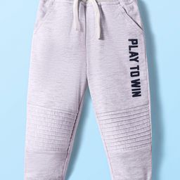 Babyhug Terry Knit Full Length Lounge Pants with Text Print - Grey-image-123