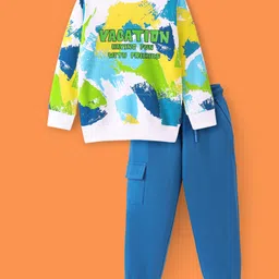 Ollington St. 100% Cotton Knit Full Sleeves Sweatshirt & Joggers Set With Text Print - Multicolor-picture-12