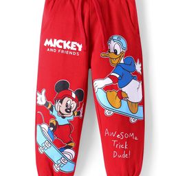 Babyhug Disney Terry Knit Full Length Lounge Pant with Mickey Mouse Graphics - Red-image-59