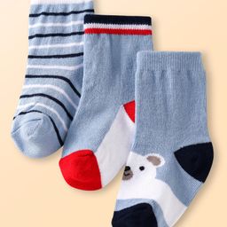 Cute Walk by Babyhug Knit Ankle Length Socks With Stripes & Animal Design Pack of 3 - Light Grey Red & Navy Blue-image-83