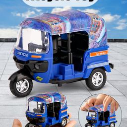 Toysire Pull-Back Powered Toys for Kids Auto Rickshaw Toy Fun Printed with & Movable Handle - Blue-22