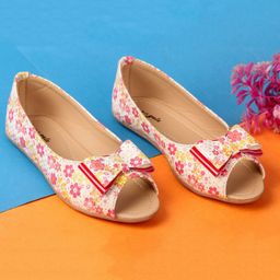 boyz n galz Floral Printed Bow Applique Detailed Ballerinas - Red-image-45