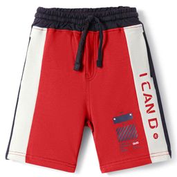 Olio Kids Cotton Knit Above Knee Length Shorts With Text Print - Red-image-55