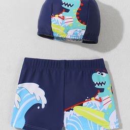 Babyhug Swimming Trunk with Cap Dino Print - Navy Blue-image-64