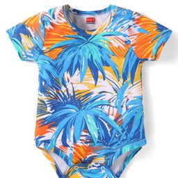 Babyhug 100% Cotton Knit Half Sleeves Tropical Printed Onesie - Light Blue-image-23