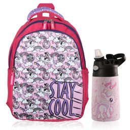 Kuber Industries ( Set of 2 ) Backpack & Water Bottle Combo Set | Stay Cool Unicorn | School-College Bag with ( 350 ml ) Insulated Water Bottle | Perfect Combo For Adults & Kids | Pink - Height 17 Inches-8