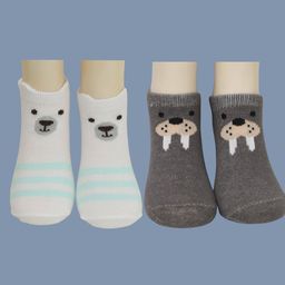 Yellow Bee Cotton Pack Of 2 Polar Bear & Walrus Designed Socks Set - White And Grey-61