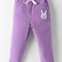 Little Kangaroos Textile Woven Full Length Jeans With Bunny Applique - Purple-picture-0