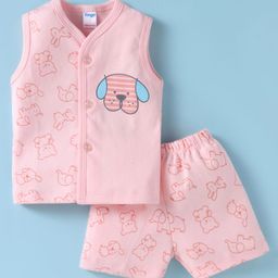 Tango Interlock Knit Sleeveless Shorts Night Suit With Animal Print - Pink-picture-23
