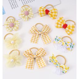 Babyhug Free Size Rubber Bands with Bow and Floral Applique Pack of 10 - Yellow-image-84