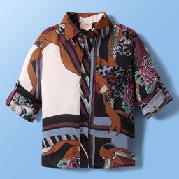 Rikidoos Full Sleeves Abstract Printed Shirt - Brown & Black-picture-41