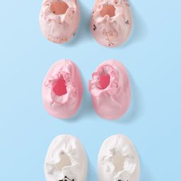 Bubble Pop Cotton Knit Booties with Animal Print Pack of 3 - White Pink & Peach-image-88