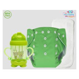 The Cheeky Kidzz Baby 1 Pocket Style Button Reusable Cloth Diaper Nappy With Bamboo Microfiber Insert With 200ml Straw Sipper Feeder BPA Free-90