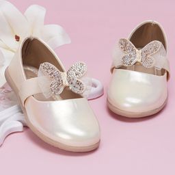 Neska Moda Rhinestones Embellished Butterfly Applique Detailed With Velcro Closure Mary Jane Ballerinas - Beige-image-69