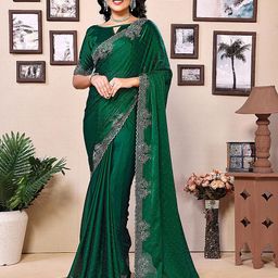 MADHUR HAND WORK ART Embellished Beads and Stones Border Tissue Saree-picture-2