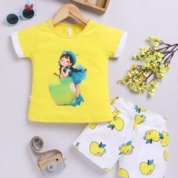 Toonyport Girls Cartoon Printed Pure Cotton Top With Shorts-image-97
