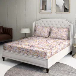 BOMBAY DYEING Beige & Yellow Floral 120 TC Bedsheet with 2 Pillow Covers-picture-29