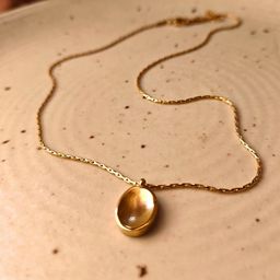 RaasRani Stainless Steel Gold-Plated Artificial Stones Studded Oval Pendant With Chain-16