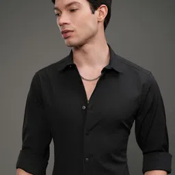 HIGHLANDER Men Slim Fit Cutaway Collar Textured Casual Shirt-picture-31