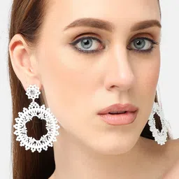 SOHI Silver-Plated Stone Studded Circular Drop Earrings image 5