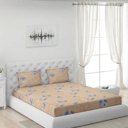 Moca By Monte Carlo Beige & Blue Floral 120 TC King Bedsheet with 2 Pillow Covers-image-66