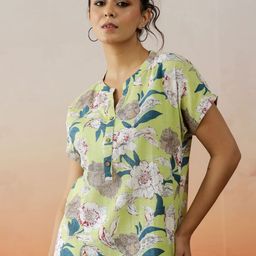 SANSKRUTIHOMES Women Floral Printed Extended Sleeves Pure Cotton Top-picture-2